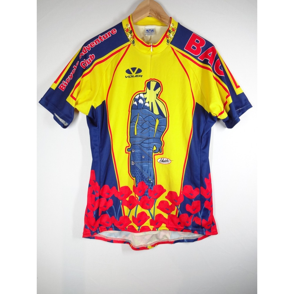 Voler Cycling Jersey Mens XL Yellow Blue Bold Bicycle Adventure Club Graphic